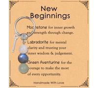 Tihnvk Natural Crystals Keychain New Beginnings Gift for Women Initial Keychain Letter Pendant Charm Healing Stone Gift Retirement Gifts for Coworker Graduation Present (Letter I)