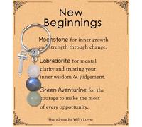 Tihnvk Natural Crystals Keychain New Beginnings Gift for Women Initial Keychain Letter Pendant Charm Healing Stone Gift Retirement Gifts for Coworker Graduation Present (Letter T)