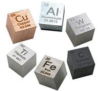 TIHONORI 6 Piece Metal Element Cubes Set - Density Cube Set for A Periodic Table of Elements Collection - Pure Tungsten Cube, Titanium, Aluminum, Iron, Copper, Carbon (.39 Inch/10mm)