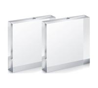 TIHONORI Acrylic Square Display Block - Clear Acrylic Blocks Polished Acrylic Cube - Acrylic Solid Base Display Stand for Ring Holder Collections,100x100x40mm 2 Pcs