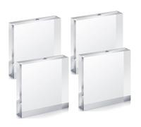 TIHONORI Acrylic Square Display Block - Clear Acrylic Blocks Polished Acrylic Cube - Acrylic Solid Base Display Stand for Ring Holder Collections,100x100x30mm 4 Pcs