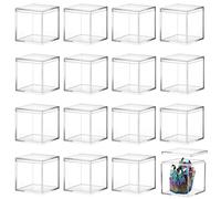 TIHONORI Clear Small Acrylic Box Plastic Acrylic Square Cube with Lid, Gifts Box Storage Containers Display Box for Cosmetics, Jewelry, Party Favors, Makeup, and Tiny Item,16 Pcs 7.5 * 7.5 * 7.5cm