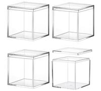 TIHONORI Clear Small Acrylic Box Plastic Acrylic Square Cube with Lid, Gifts Box Storage Containers Display Box for Cosmetics, Jewelry, Party Favors, Makeup, and Tiny Item,4 Pcs 15 * 15 * 15cm