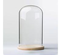 TIHONORI Dia 20 Cm Glass Cloche Dome Display with Solid Wood Base for Displaying Plants, Ornaments, Figurines,20 * 30cm
