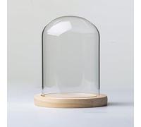 TIHONORI Dia 9 Cm Glass Cloche Dome Display with Solid Wood Base for Displaying Plants, Ornaments, Figurines,9 * 12cm