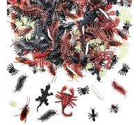 TIHOOD 225PCS Realistic Fake Bug Trick Joke Toys Cockroaches Spiders Centipedes Scorpions Worms Ants Flies Gecko for Halloween Party Fool's Day Decoration