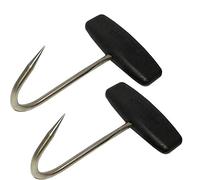 TIHOOD 2PCS Meat Hooksfor Butchering,T Shaped Boning Hooks with Handle 6 inch Stainless Steel Butcher Shop Tool Kit (Black x2)