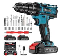 TIHOOK Cordless Drill Driver Set 21V with 2 Batteries 2000mAh, 42N.m Combi Drill, 3/8" Chuck, LED Light, 25+3 Torque, 2 Speed, Fast Charging for Home and Garden DIY Project
