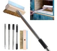 TIHOOK Pizza Oven Brush, Pizza Stone Cleaning Brush with Steel Scraper, 148cm Adjustable Aluminum Handle, 25.5cm Wide Brass Grill Brush, Pizza Oven Accessory for Kitchen, Outdoor, and Commercial Use