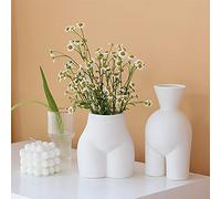 TIHOOK White Ceramic Flower Vase, Minimalist Ceramic Vase, Modern Chic Vase, Ceramic Flower Vase for Home Decoration, Stationery, Makeup Brushes, Plant, 12 x 14.5 x 7.5 cm