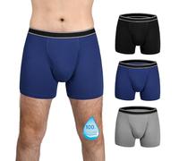 TIICHOO Mens Incontinence Pants Washable Urinary Leakproof Boxer Shorts with Fly Regular Absorbency Cotton Incontinence Pants Pack of 3 (Small, Black/Navy/Grey)