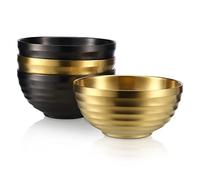 TIICOO 4Pcs 18/8 Stainless Steel Insulated Bowls Set - Double Layer Thermal Soup & Rice Bowls, Salad & Cereal Bowls (5.5inch, Gold & Black) - Dishwasher Safe, Non-Slip, Rustproof for Kitchen & Dining