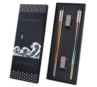 TIICOO Metal Chopsticks Reusable 2 Pairs Titanium Stainless Steel 18/8 Chopsticks with Holder, Dishwasher Safe Lightweight Korean Japanese Chinese Chopsticks Gift Set(Rainbow)