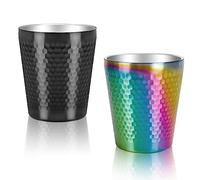 TIICOO Stainless Steel Cups 2 Packs 10oz/300ml Stackable Double Wall Insulated Metal Shatterproof Cups Titanium-Plated Diamond Textured Surface Heat Resistant Dishwasher Safe (Black&Gradient)