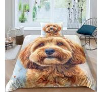 TIICZAAKL 3D Printed Cute Dog Duvet Cover Set Bedding Sets 2 Pieces Microfiber Soft Breathable Cockapoo Comforter Covers with Pillow Cases,for Kids Boys Girls for All Season Single（135x200cm）