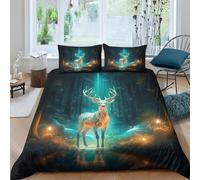 TIICZAAKL 3D Printed Elk Deer Duvet Covers Bedding Set 3 Pcs Microfibre Soft Easy Care Animal Theme Quilt Cover with Pillow Cases,for Kids Boys Girls for All Season Double（200x200cm）