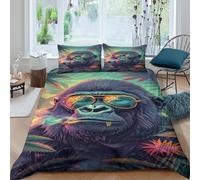 TIICZAAKL 3D Printed Gorilla Duvet Cover Sets Bedding Set 3 Pieces Microfiber Soft Breathable Animal Theme Quilt Cover with Pillow Cases,for Kids Boys Girls for All Season Double（200x200cm）