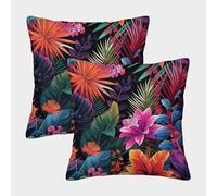 TIICZAAKL 3D Printed Tropical Flowers Throw Pillow Cases 2pc Set Plant Cushion Cover Square Decorative Single-Sided Printing Pillowcases for Home Office Sofa Couch Car Garden 40x40cm