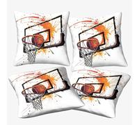 TIICZAAKL 3D Printing Basketball Throw Pillow Cases 4pc Set Sports Theme Cushion Covers Square Decorative with Invisible Zipper Pillowcases For Outdoor Patio Garden Living Room Sofa 45x45cm