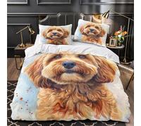 TIICZAAKL 3D Printing Cute Dog Duvet Cover Set Bedding Sets 3 Piece Microfiber Comfortable Soft Cockapoo Quilt Covers with Pillow Case,for Teens Adults，for All Season Single（140x200cm）