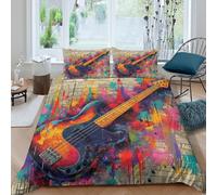 TIICZAAKL 3D Printing Graffiti Guitar Duvet Cover Set Bedding Set 3 Piece Microfiber Comfortable Soft Music Theme Quilt Cover with Pillowcase,for Kids Boys Girls for All Season Double(200x200cm)