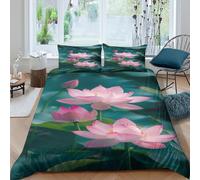 TIICZAAKL 3D Printing Pink Lotus Duvet Covers Bedding Sets 3 Pieces Microfiber Soft Breathable Plant Theme Quilt Covers with Pillowcases,for Teens Adults，for All Season King（220x240cm）