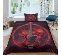 TIICZAAKL 3D Printing Red Guitar Duvet Cover Set Bedding Set 2 Piece Microfiber Comfortable Soft Music Theme Quilt Cover with Pillowcase,for Kids Boys Girls for All Season Single(135x200cm)