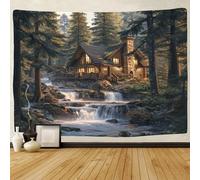 TIICZAAKL Mountain Cottage River Tapestry 3D Printing Tapestries Wall Hanging Poster Blanket Wall Art Decor for Decorations Living Room Bedroom Dorm Apartment 150cmx200cm