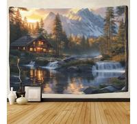 TIICZAAKL Mountain Cottage River Tapestry 3D Printing Tapestries Wall Hanging Wall Blankets Background Home Decor for Decorative Bedroom/Living Room/Dormitory/Apartment/Curtain 180cmx230cm