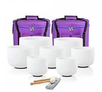 Tiiiopkvvv 7-12 Inch Note CDEFGAB Set of 7PCS Chakra Frosted Quartz Crystal Singing Bowl with Free Carry Bag