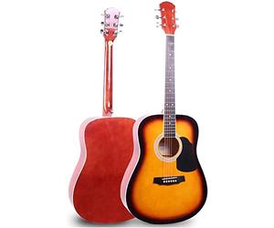 Tiiiopkvvv Full Size Guitar Acoustic Guitar Family Student Practice Classical Guitar Adult Rock Fingerstyle Metal String Clear Sound Beginner Acoustic Guitar Starter Package Student G (Orange Long)