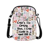 TIIMG Can't Fix Crazy But I Can Code It And Bill It Medical Coder Gift Hospital Biller Encourage Gift Crossbody Bag, Fix Crazy Cb