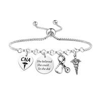 TIIMG CNA Nurse Life She Believed She Could So She Did Future Nurse Encourage Healthcare Worker Gift Bracelet, S, Stainless Steel, 0
