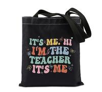 TIIMG Teacher Appreciation Handbag Teachers Day Gift It's Me Hi I'm The Teacher It's Me Tote Bag, Black, big