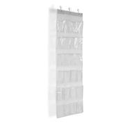 Tiiyee 24 Pockets Over the Door Shoe Storage Hanging Bag, Foldable Slot Organizer Transparent Hanger with 3 Metal Holder Hooks Space Saving Shelves Stand for Closet Entryway Bedroom Bathroom