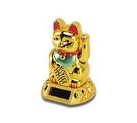 Tiiyee Chinese Lucky Cat Solar Light, Waving Arm Figurine Golden Solar Powered Induction Statue for Home Car or Decorative Ornaments (Golden)