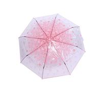 Tiiyee Clear Folding Umbrella, Elegant Cute Cherry Blossom Floral Travel Rain Umbrella, Windproof Transparent See Through Umbrella for Women Adult Ladies Princess Lightweight Fashion Portable (Pink)