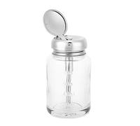 Tiiyee Glass Push Down Pump Dispenser Bottle 80ml, Refillable Acetone Safe Nail Polish Remover Pump with Lockable Stainless Steel Cap, Leakproof Travel Pump Bottle for Acetone Makeup Liquids Salon Use