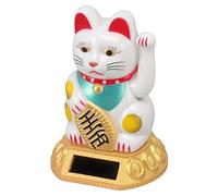 Tiiyee Solar Lucky Cat, Chinese Cat Waving Arm Maneki Neko Feng Shui Money Decoration Auto Wave Light Ornament to Welcome Fortune Luck Wealth Prosperity Chinese Gift for Home Desk Office Car (White)