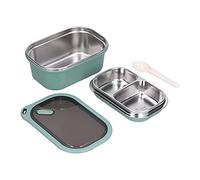 Tiiyee Stainless Steel Bento Box, 1.2L Double Layer Leakproof Lunch Container for Adults and Kids Square Food Storage Box with Detachable Spoon For School Office Picnic Travel (Green)