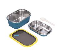 Tiiyee Stainless Steel Bento Box, 1.2L Double Layer Leakproof Lunch Container for Adults and Kids Square Food Storage Box with Detachable Spoon For School Office Picnic Travel (Blue)