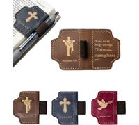 Tiizze 3-Pack Magnetic Leather Bookmarks with Integrated Pen Holder - Thin Page Markers for Bible Study, Laser Engraved Religious Christian Gifts for Women & Men, Page-Safe Magnets (Bible Verses)