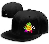Tijeyi Snapback Hats for Men Flat Bill Black Adjustable Baseball Cap Trucker Hat for Dad American Flag Pirate Skull Caps Cool, Rainbow Color Pineapple, 1