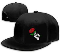 Tijeyi Snapback Hats for Men Flat Bill Black Adjustable Baseball Cap Trucker Hat for Dad American Flag Pirate Skull Caps Cool, Skeleton Rose Flower, 1