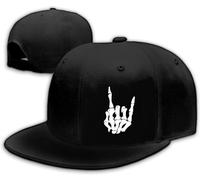 Tijeyi Snapback Hats for Men Skull Hat Flat Bill Hat for Boy Snap Backpack Baseball Cap Skeleton Hand Black, Rock and Roll, 1