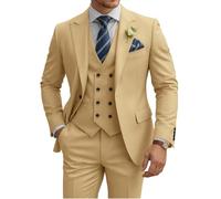 TIJOFA 3 Piece Suit Men Slim Fit Double Breasted Suit for Men Wedding Suits Classic One Button Formal Prom Dinner Tuxedo, Champagne, XL