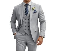 TIJOFA 3 Piece Suit Men Slim Fit Double Breasted Suit for Men Wedding Suits Classic One Button Formal Prom Dinner Tuxedo, Silver Grey, XS