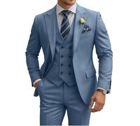 TIJOFA 3 Piece Suit Men Slim Fit Double Breasted Suit for Men Wedding Suits Classic One Button Formal Prom Dinner Tuxedo, Dusty Blue, XS