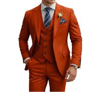 TIJOFA 3 Piece Suit Men Slim Fit Double Breasted Suit for Men Wedding Suits Classic One Button Formal Prom Dinner Tuxedo, Rusty Orange, L