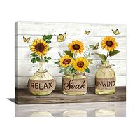 Tijuboni Farmhouse Bathroom Decor Wall Art Rustic Sunflower Pictures Canvas Print Country Painting Prints Framed Artwork for Living Room 8''x12''
